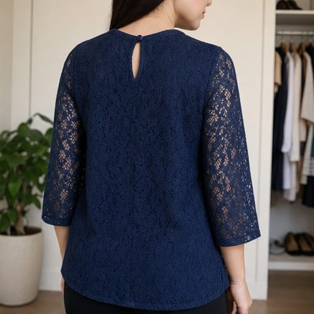 Navy Button Blouse - Picture 3 of 6